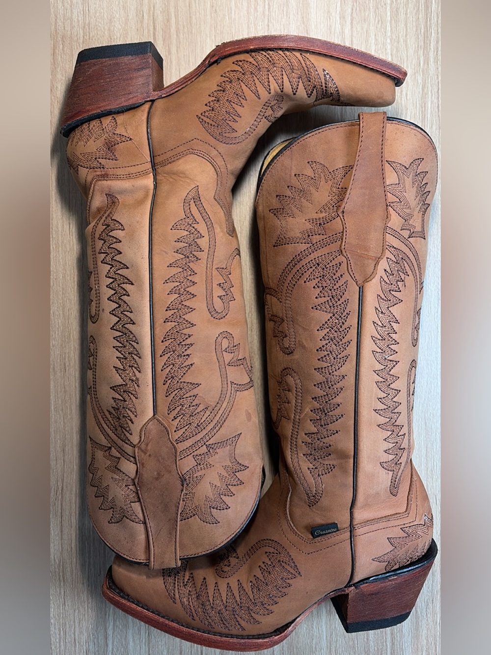 Women's Tan Leather Western Ankle Boots - Classic Embroidered Booties